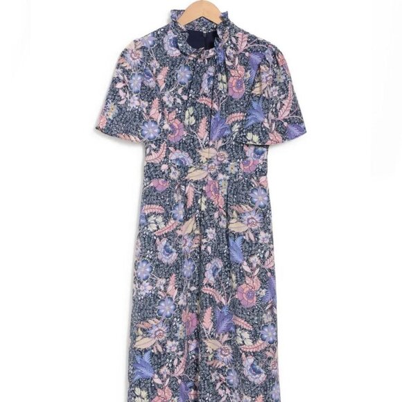Elegant Floral Midi Dress - Blue and Pink - Picture 10 of 10